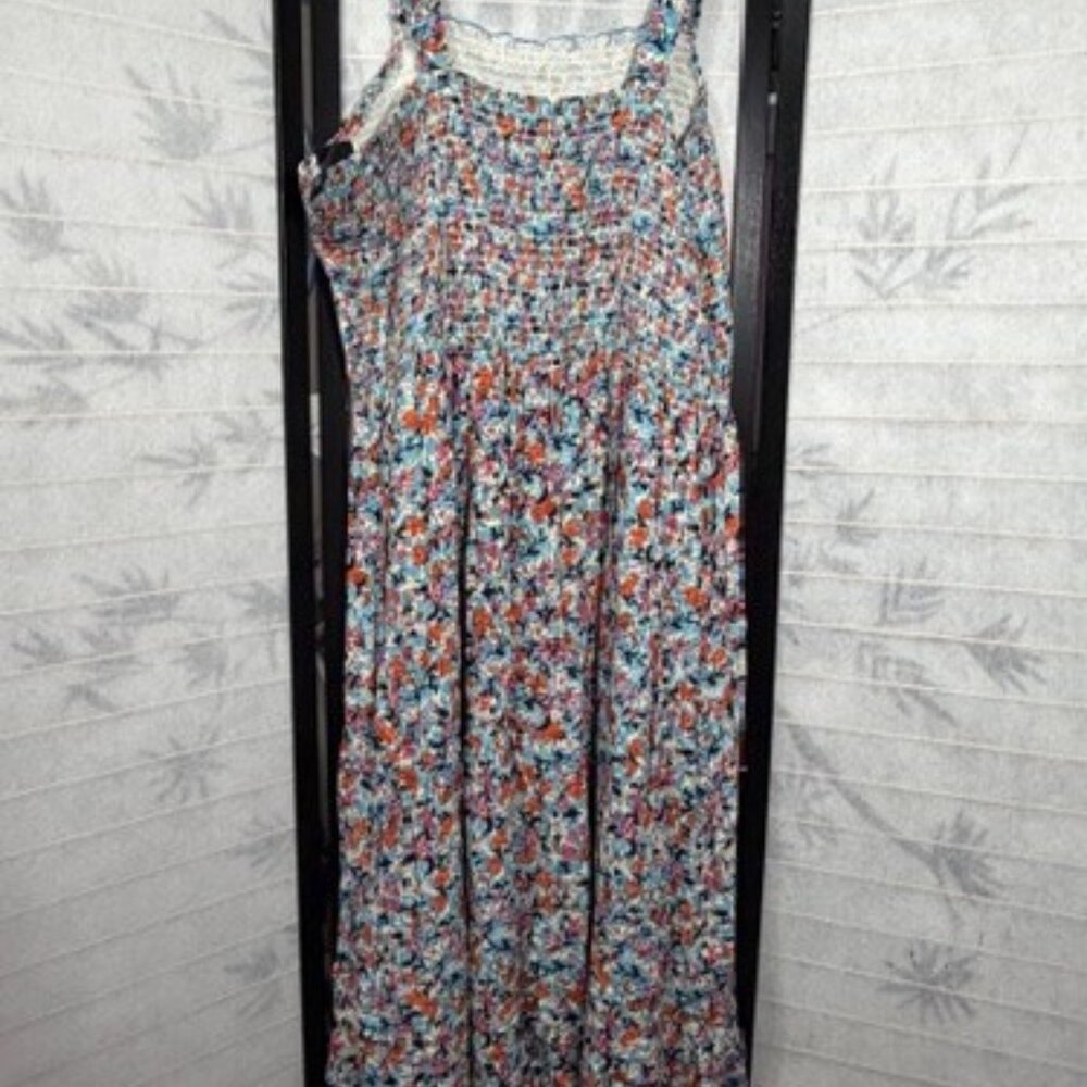 Black Tape Dress 2X Floral Smocked Bodice Sleeveless Maxi Boho Summer Vibrant - Picture 6 of 8